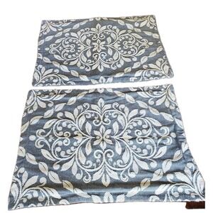 Lamont Home Blue White Floral Basket Weave 2 Standard Pillow Shams 20x26"